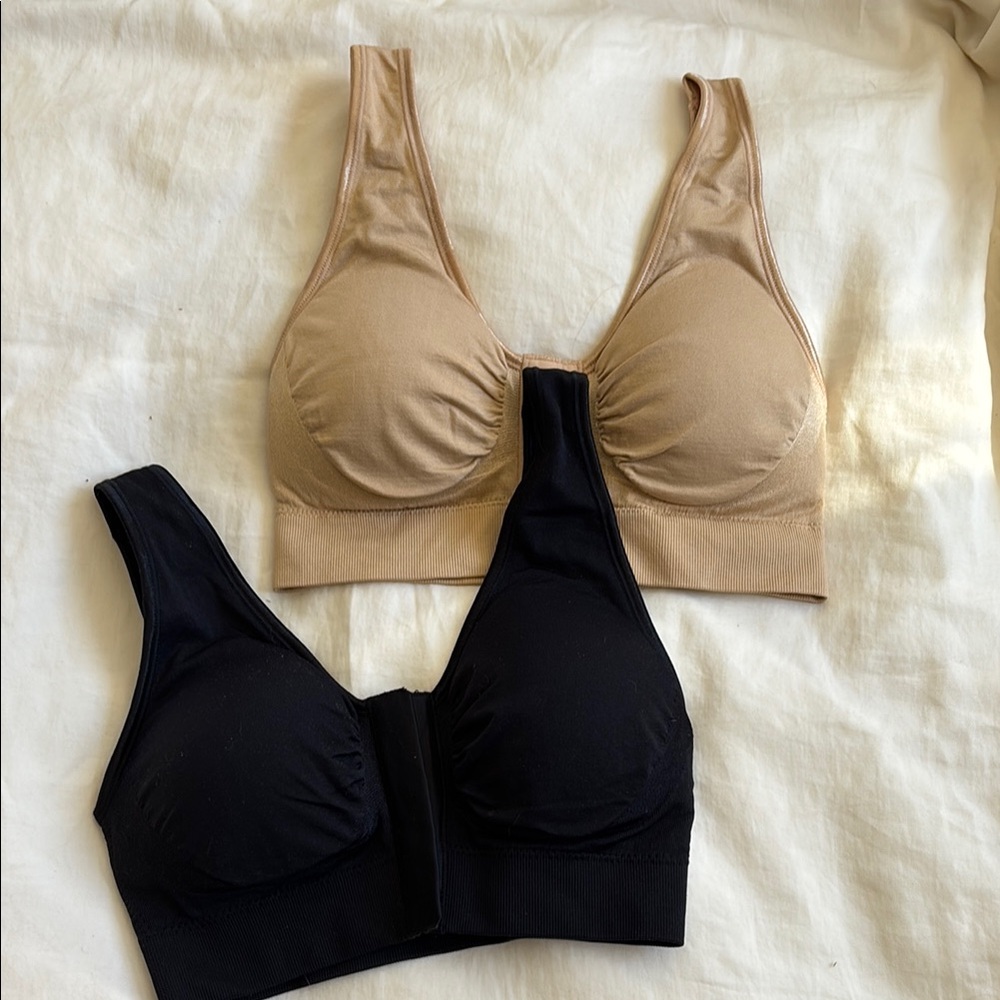 Seamless Black and Tan Wireless Bras with V-Neck